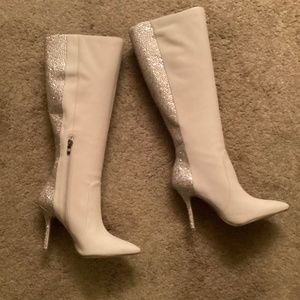 Bone Suede Designer Embellished Stiletto Boots - Size 8 1/2 - Show Stoppers!